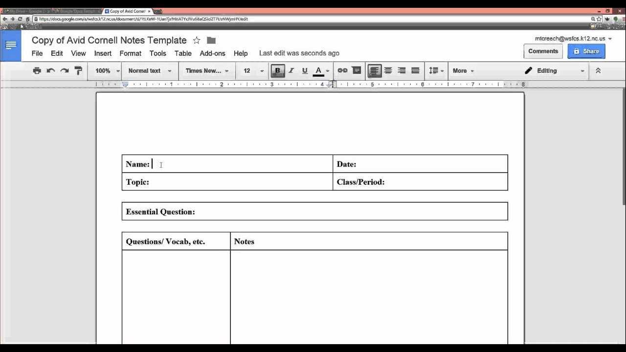 Cornell Notes Using Templates Feature In Cornell Note Template Word