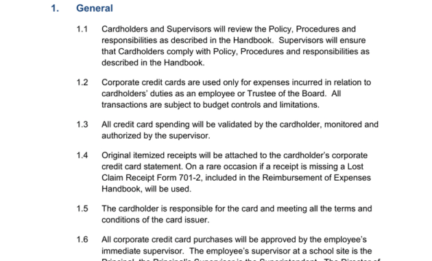 Corporate Credit Card Procedures Manual 706-A regarding Company Credit Card Policy Template
