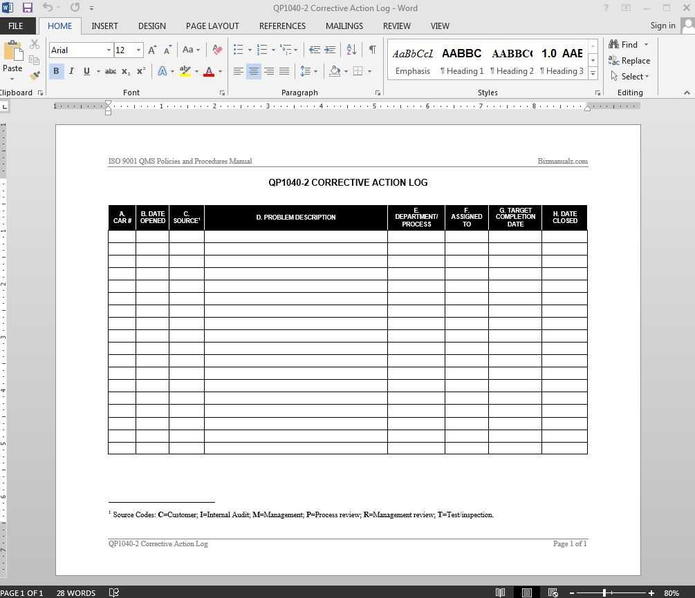 Corrective Action Log Iso Template | Qp1040 2 With Corrective Action Report Template