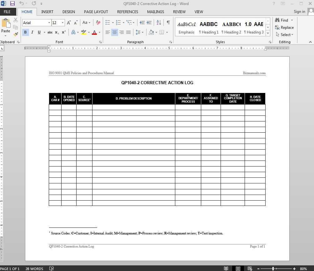 Corrective Action Log Iso Template | Qp1040 2 With Regard To Software Problem Report Template