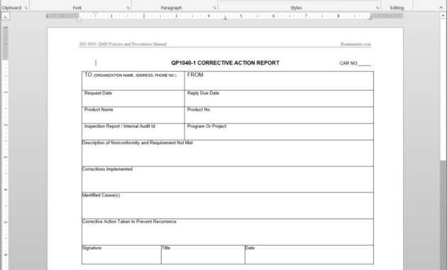 Corrective Action Report Iso Template | Qp1040-1 with Corrective Action Report Template