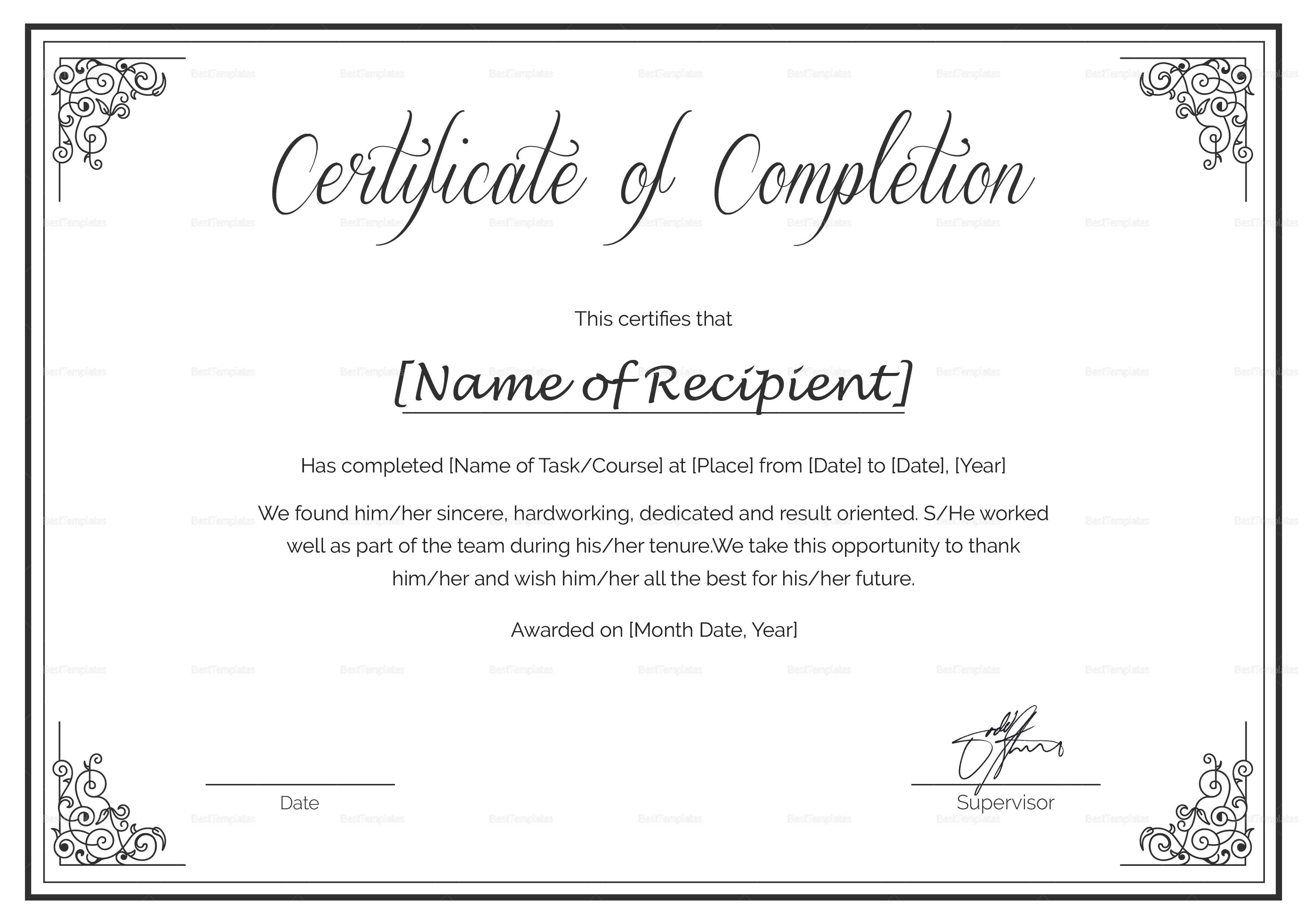 Course Completion Certificate Template Regarding Class Completion Certificate Template