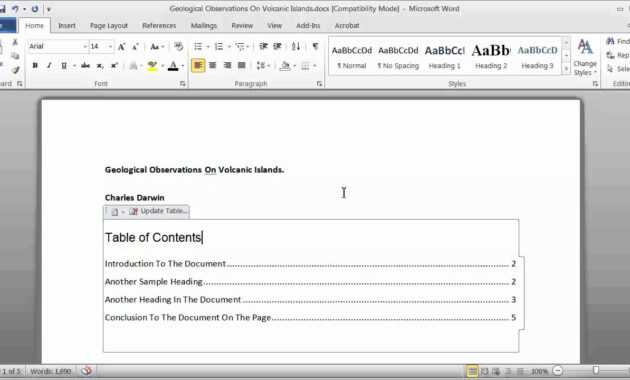 Creating A Table Of Contents In A Word Document - Part 1 with regard to Contents Page Word Template