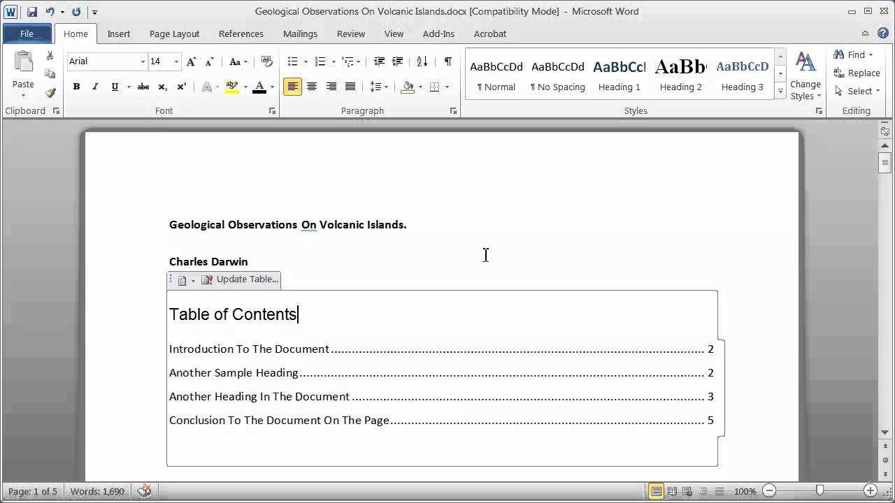 Creating A Table Of Contents In A Word Document – Part 1 With Regard To Contents Page Word Template