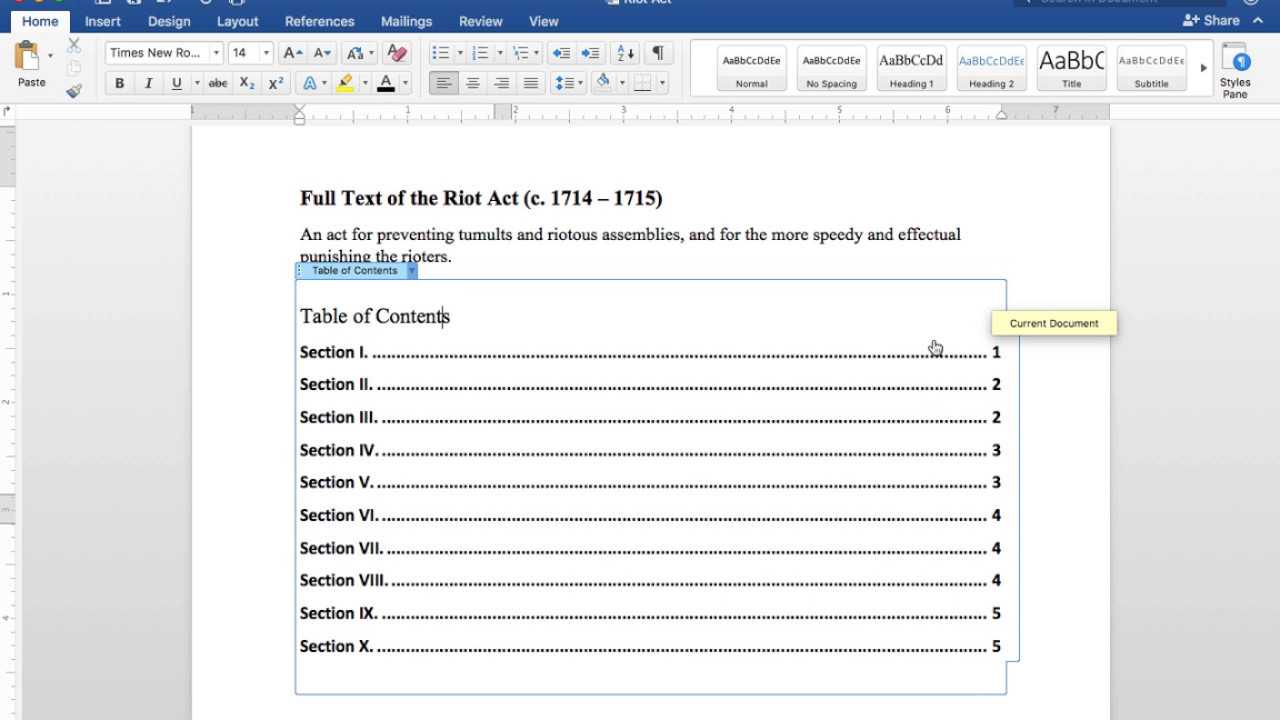 Creating A Table Of Contents In Word 2016 For Mac (See Note Below For  Headings Video Link) Pertaining To Contents Page Word Template