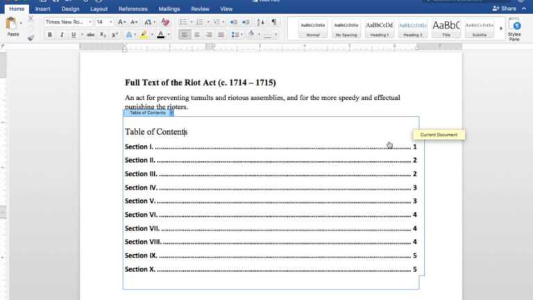 table of contents in word on mac