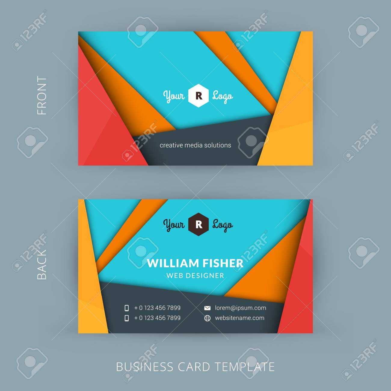 Creative And Clean Business Card Template With Material Design.. With Web Design Business Cards Templates