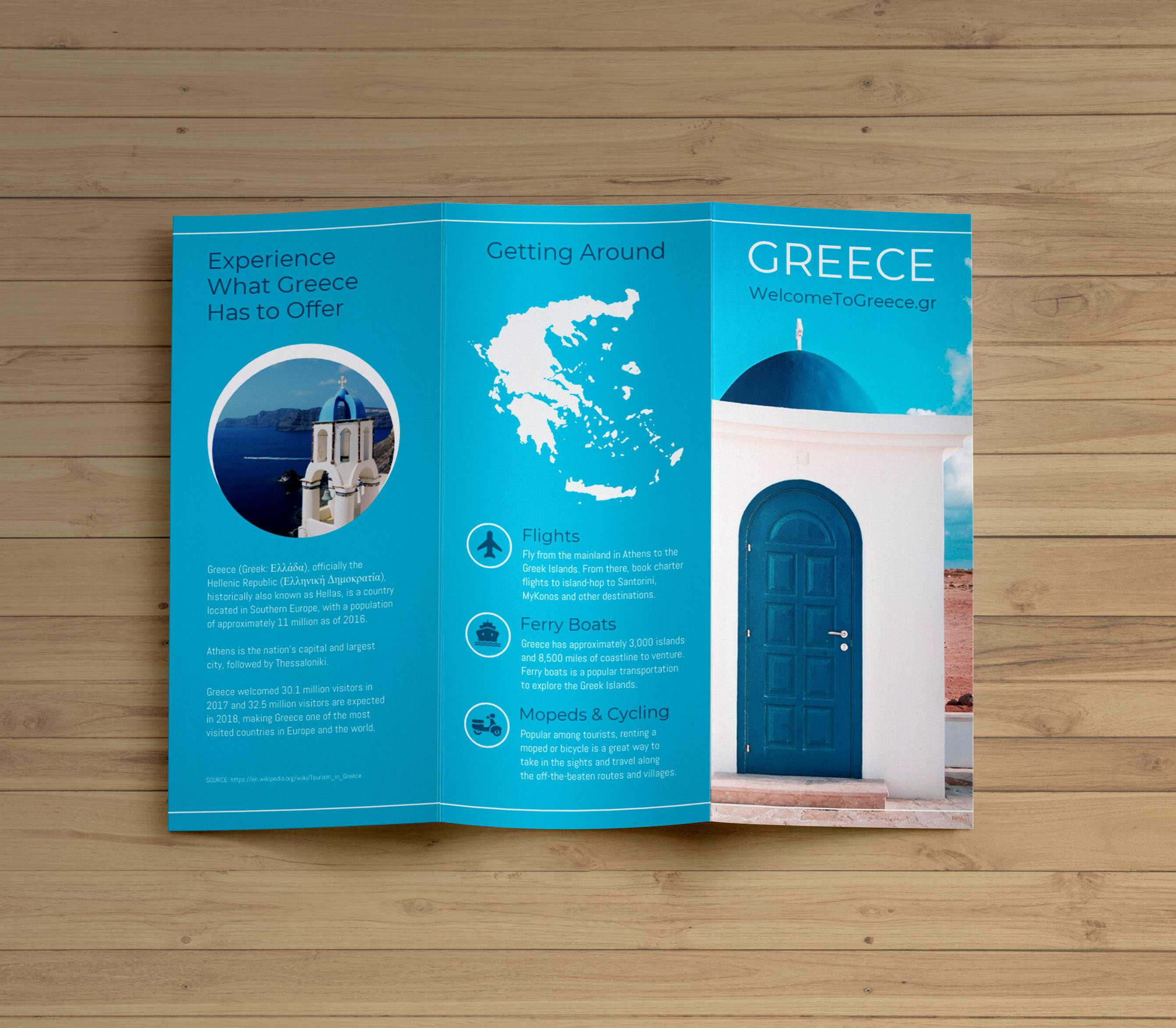 Creative Blue Greece Travel Trifold Brochure Idea With Country Brochure Template