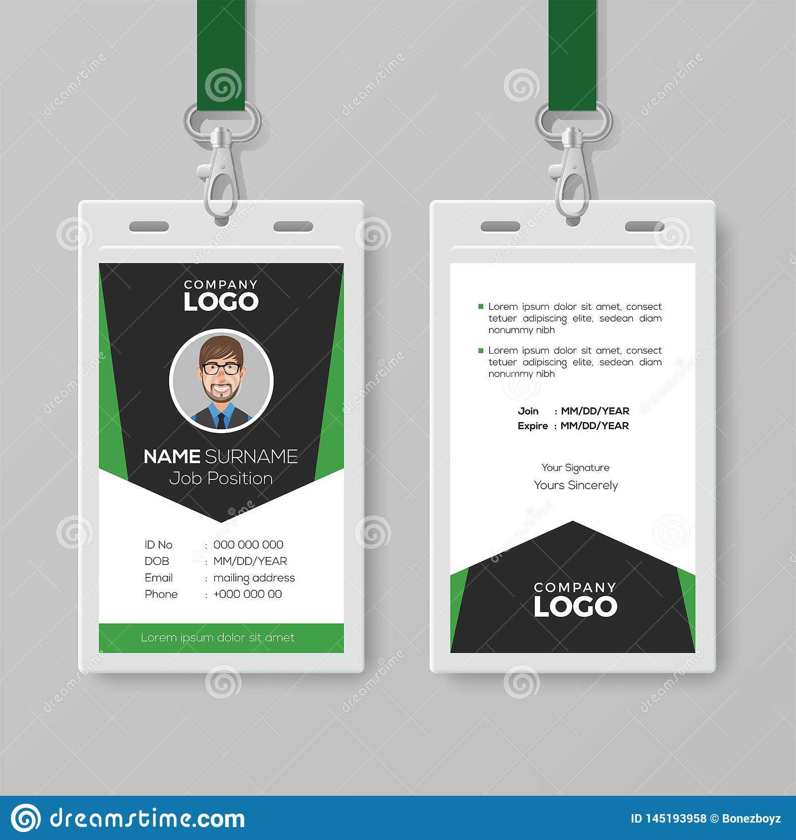 Creative Corporate Id Card Template With Green Details Stock With Regard To Work Id Card Template