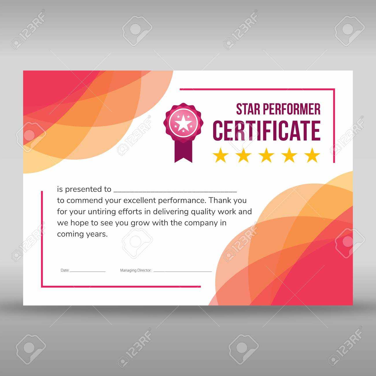 Creative Framed Print Ready Star Performer Certificate With Floral.. Inside Star Performer Certificate Templates