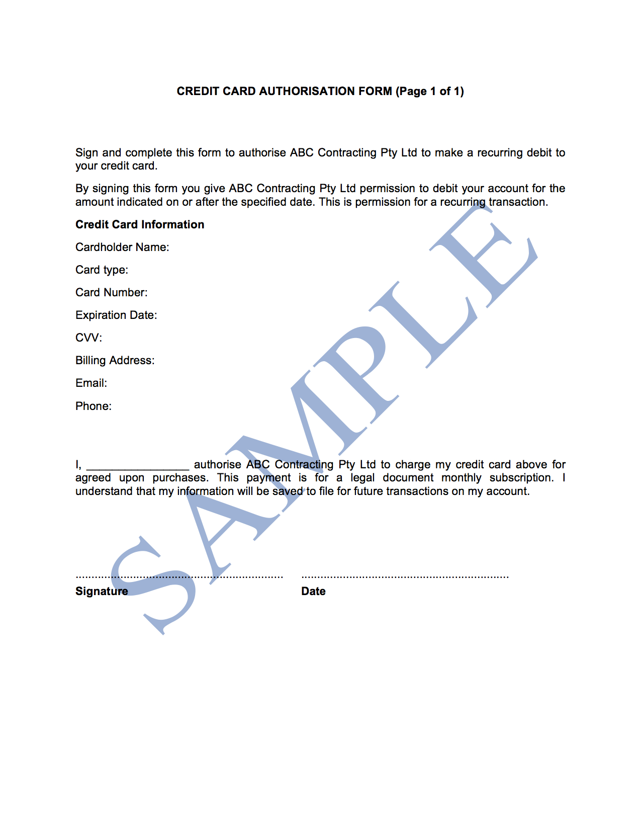 Credit Card Authorisation Form – Free Template | Sample Within Credit Card Authorisation Form Template Australia
