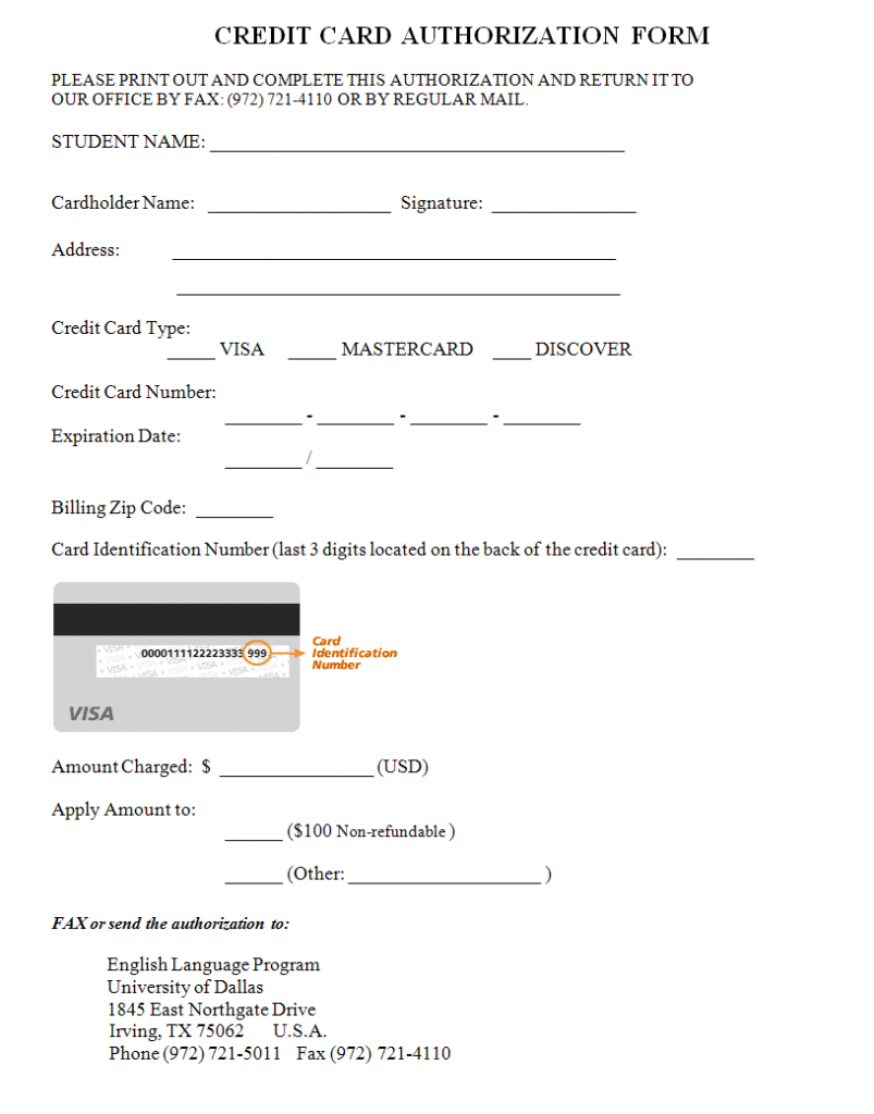 Credit Card Authorization Form Template | Credit Card For Authorization To Charge Credit Card Template