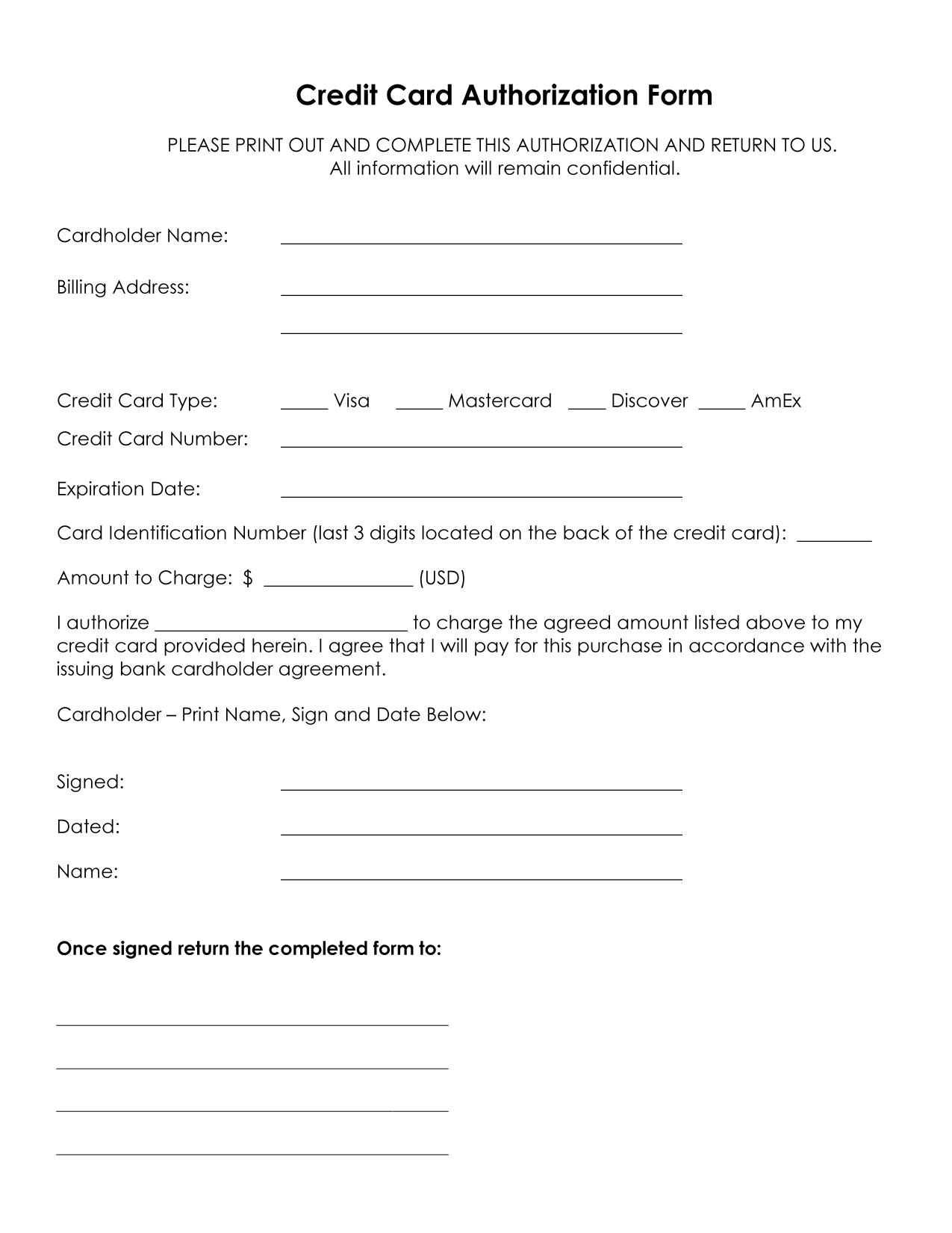 Credit Card Authorization Form Template | Credit Card Regarding Hotel Credit Card Authorization Form Template