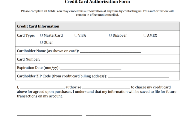 Credit Card Authorization Form Templates [Download] for Authorization To Charge Credit Card Template