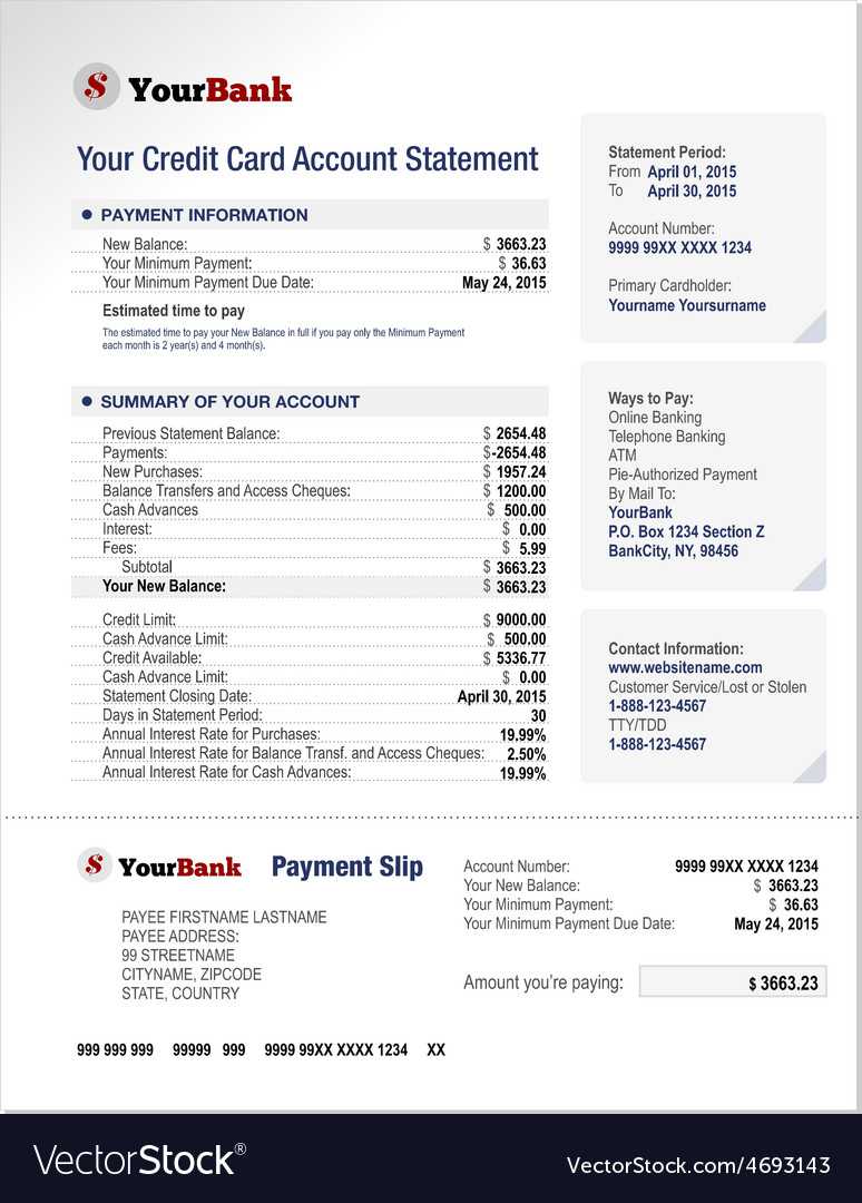 Credit Card Bank Account Statement Template For Credit Card Bill Template