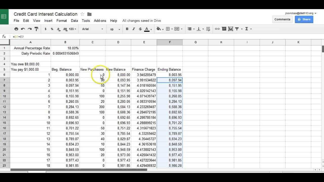 Credit Card Interest Calculation For Credit Card Interest Calculator Excel Template