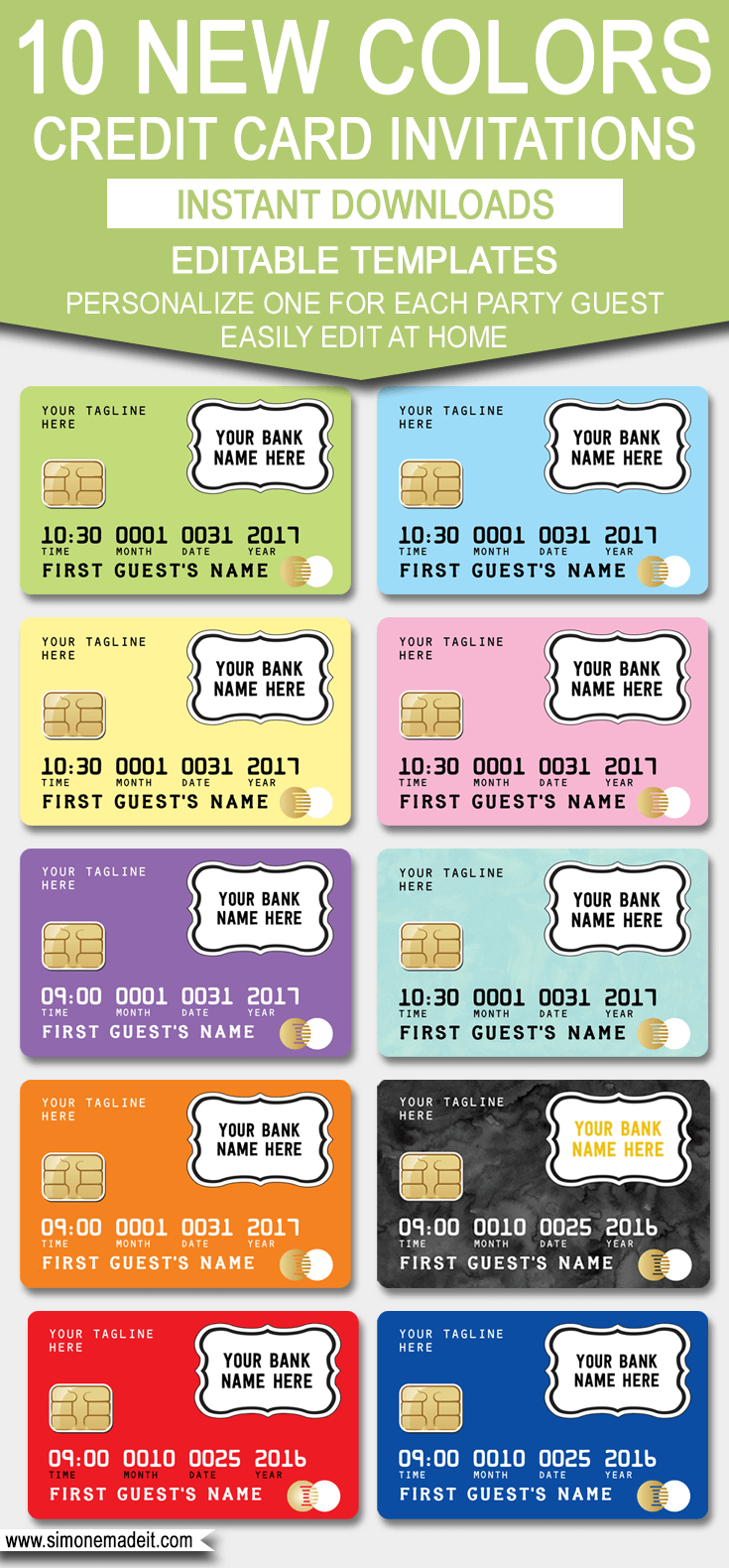 Credit Card Invitation Template – New Colors! | Mall Throughout Credit Card Template For Kids