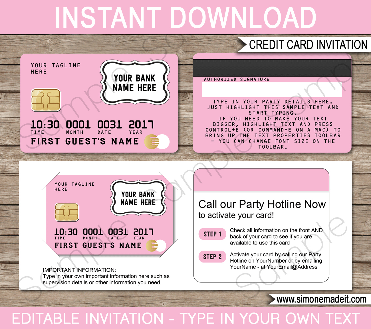 Credit Card Invitations Template – Pink Regarding Credit Card Template For Kids