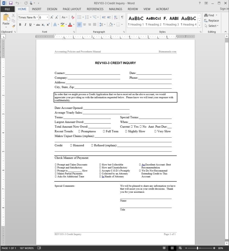 Credit Inquiry Request Template | Rev103 3 Within Enquiry Form Template Word