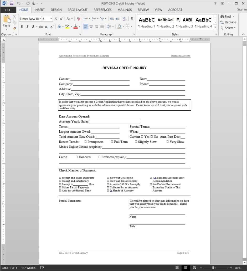 Credit Inquiry Request Template | Rev103 3 Within Enquiry Form Template Word