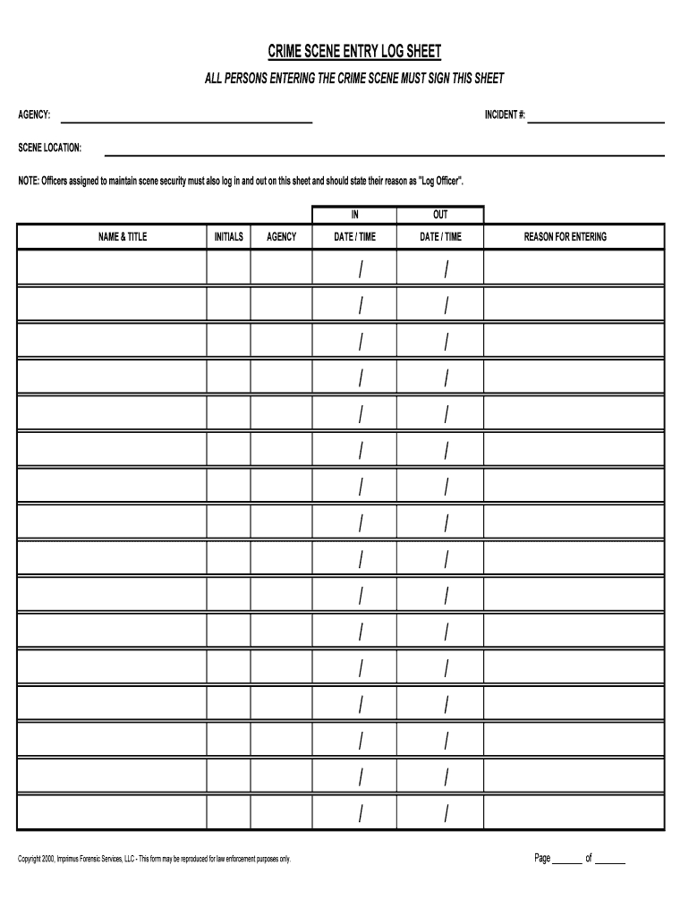 Crime Scene Log – Fill Online, Printable, Fillable, Blank Within Crime Scene Report Template