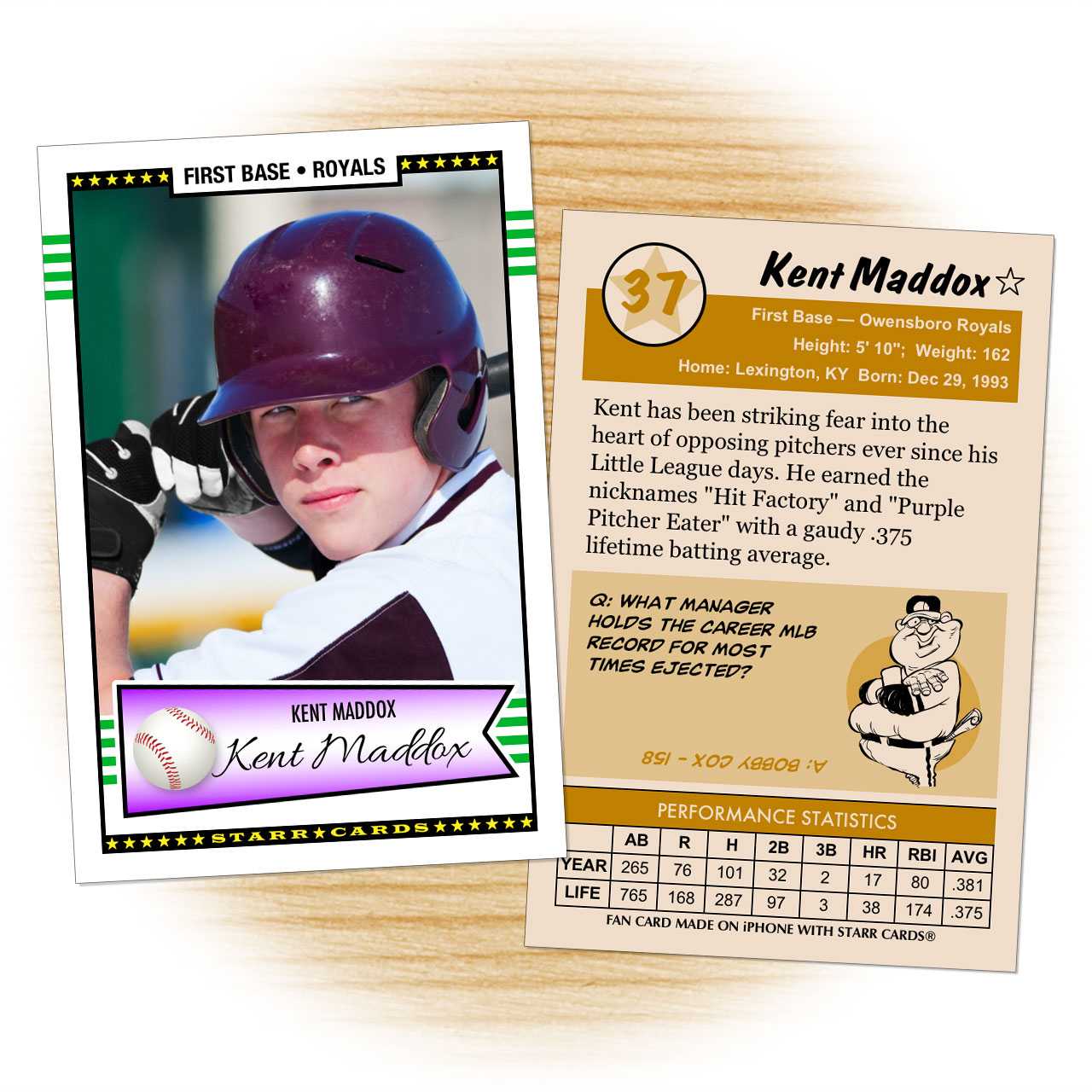 Custom Baseball Cards Retro 50™ Series Starr Cards For Baseball Card