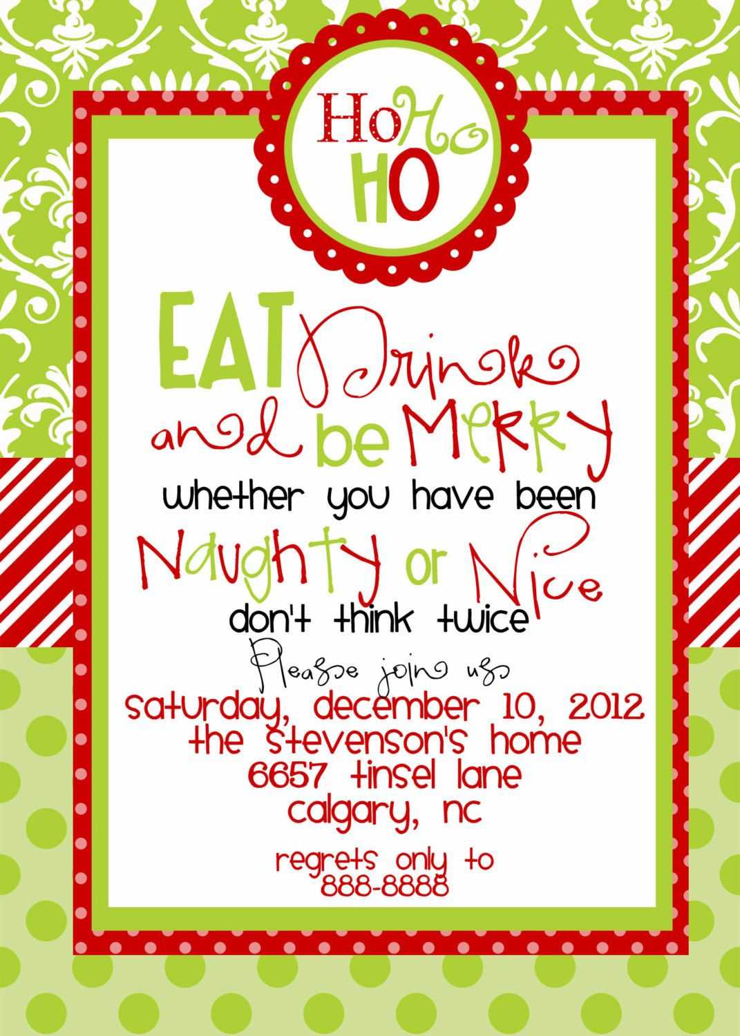 Custom Designed Christmas Party Invitations Eat Drink And Be Regarding Free Christmas Invitation Templates For Word
