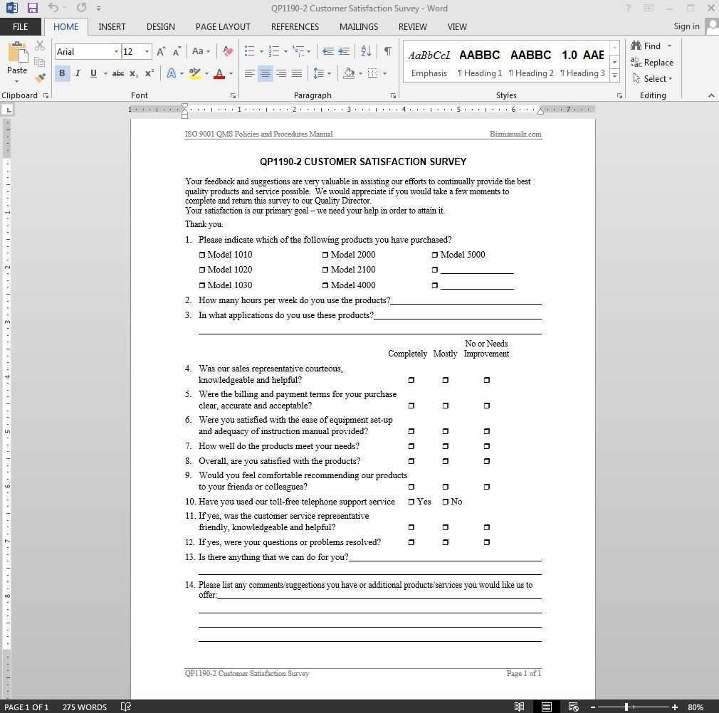 Customer Satisfaction Survey Iso Template | Qp1190 2 Intended For Customer Satisfaction Report Template