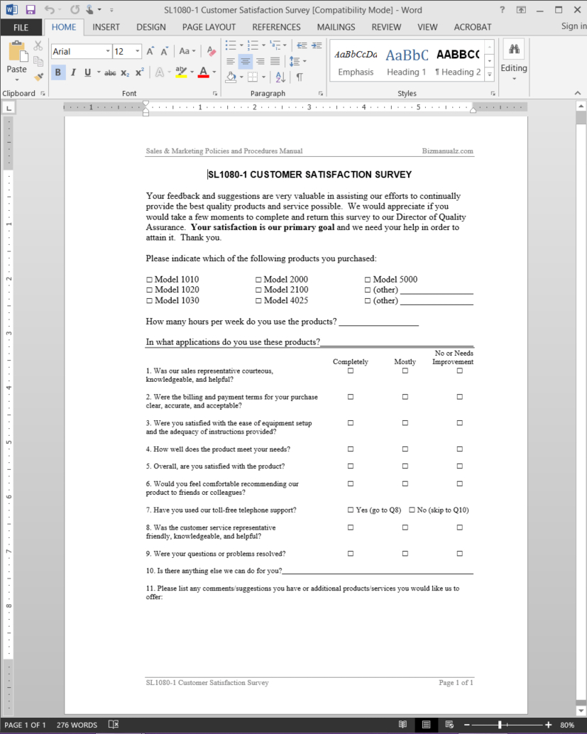 Customer Satisfaction Survey Template | Sl1080 1 For Customer Satisfaction Report Template