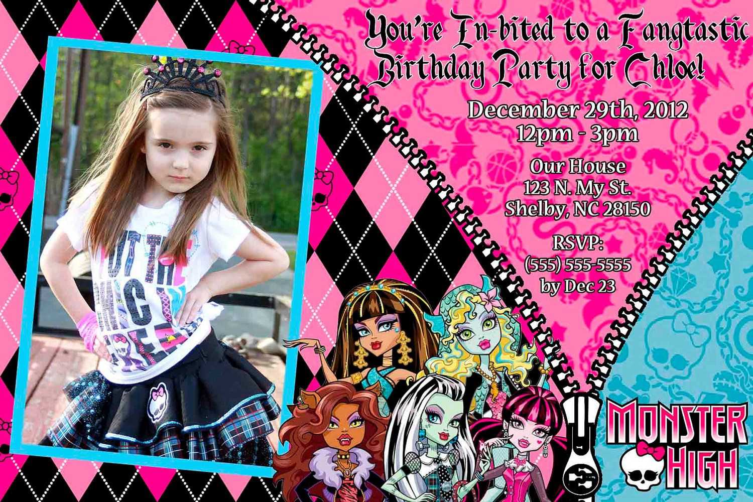 Custom+Monster+High+Invitation+Or+Thank+You+Card+By+ Inside Monster High Birthday Card Template