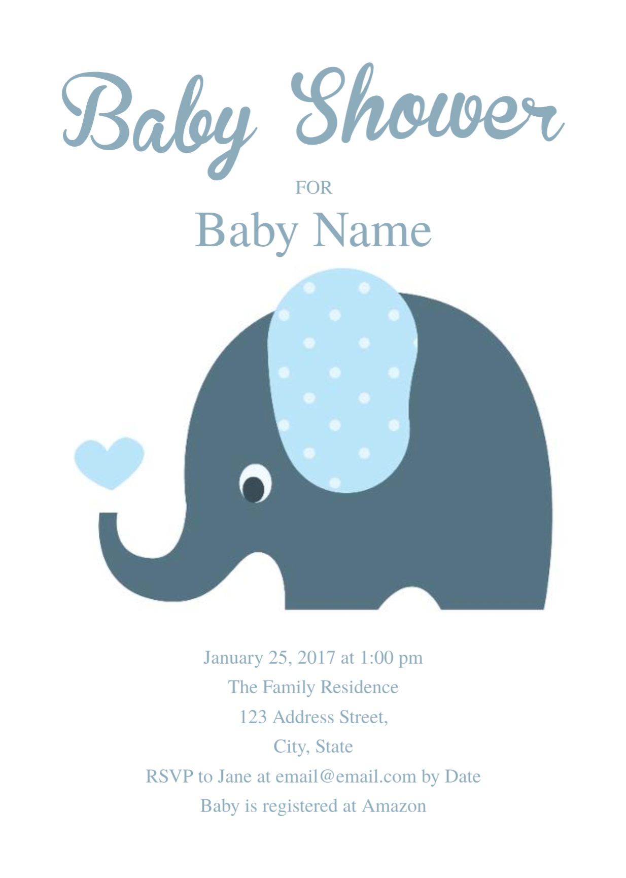 Cute Elephant Baby Shower Invitation Template | Free Throughout Blank Elephant Template
