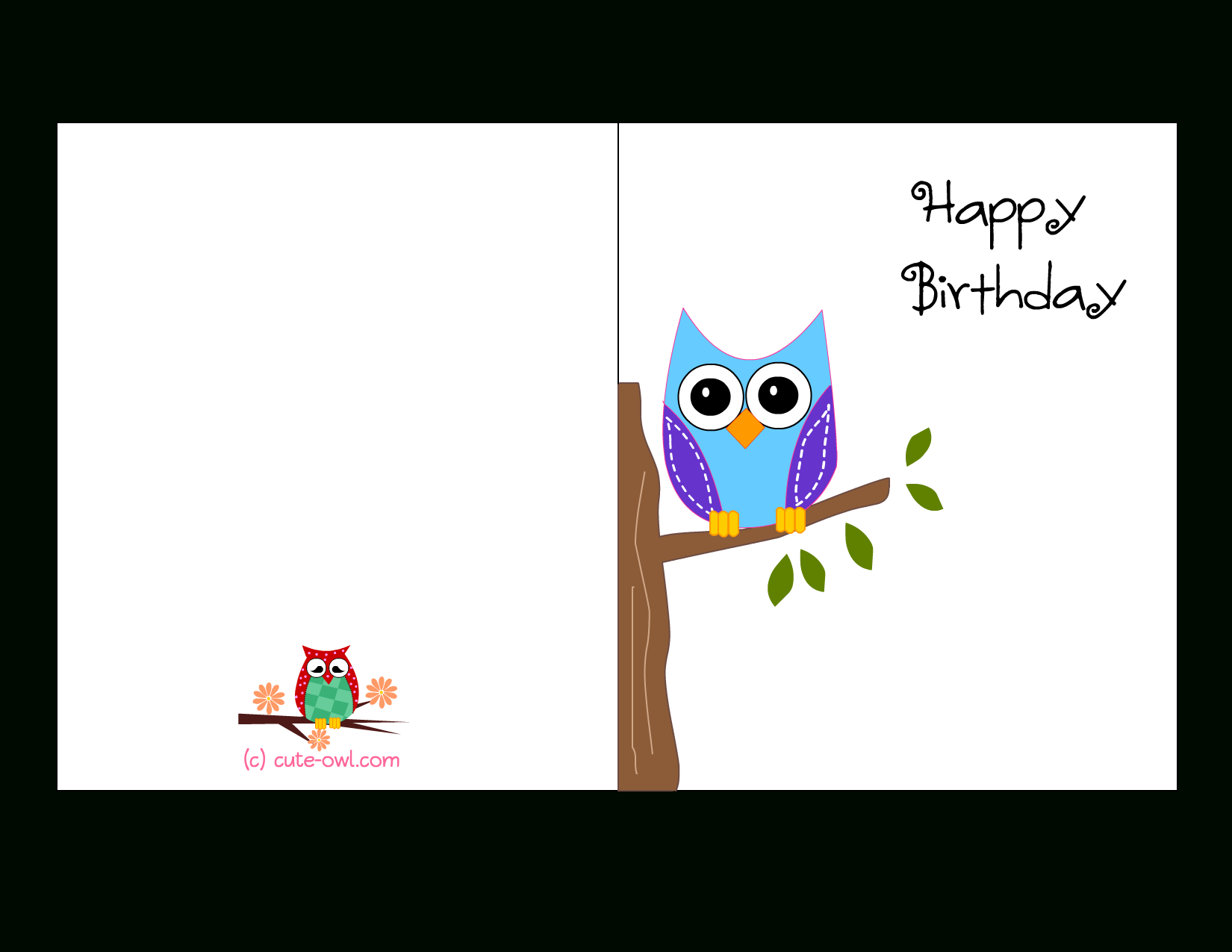 Cute Owl Sitting On A Branch Happy Birthday Card | Favorite Inside Template For Cards To Print Free
