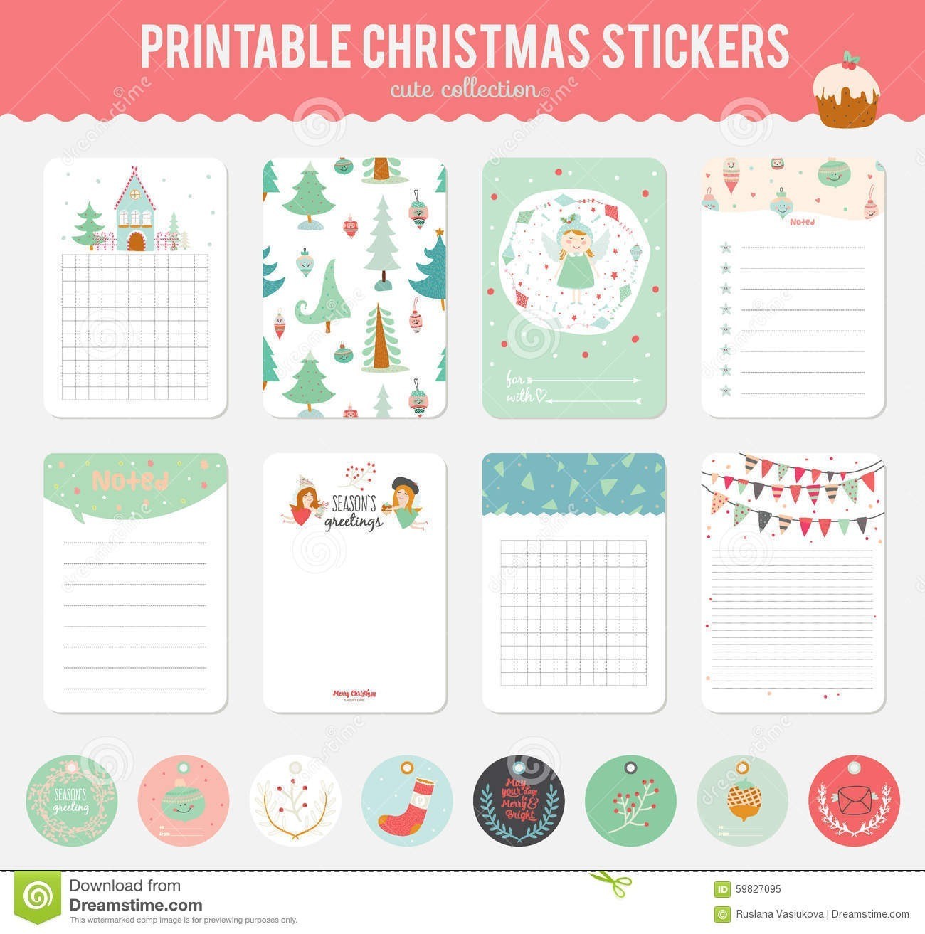 Cute Vector Christmas Cards And Stickers Stock Vector In Christmas Note Card Templates