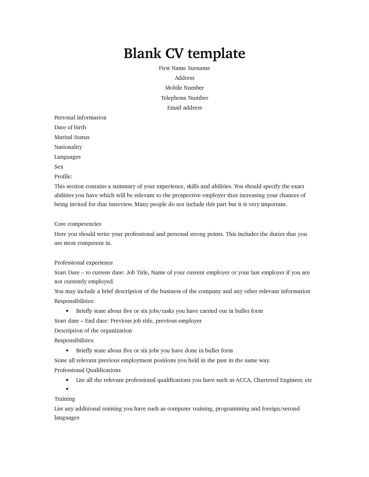 Cv Template For Jobs – Sinda.foreversammi Pertaining To Free Blank Cv Template Download