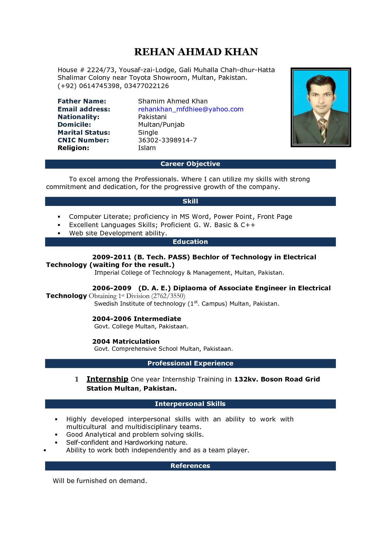 Cv Word Document Template With Simple Resume Template Microsoft Word