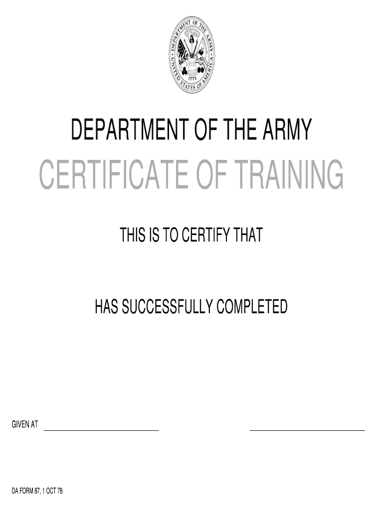 Da Form 87 – Fill Online, Printable, Fillable, Blank | Pdffiller For Army Certificate Of Completion Template