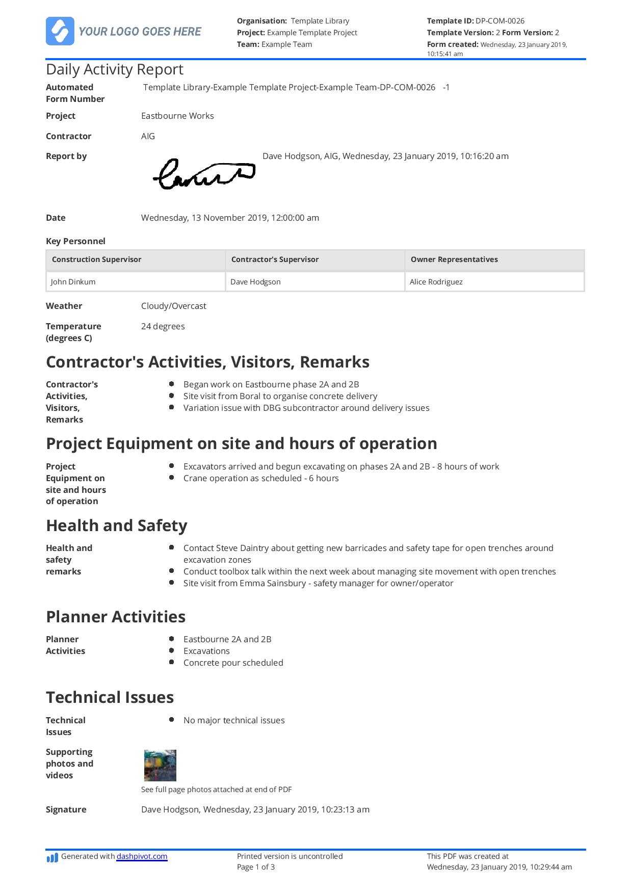 Daily Activity Report Template [Free And Better Than Excel In Daily Work Report Template