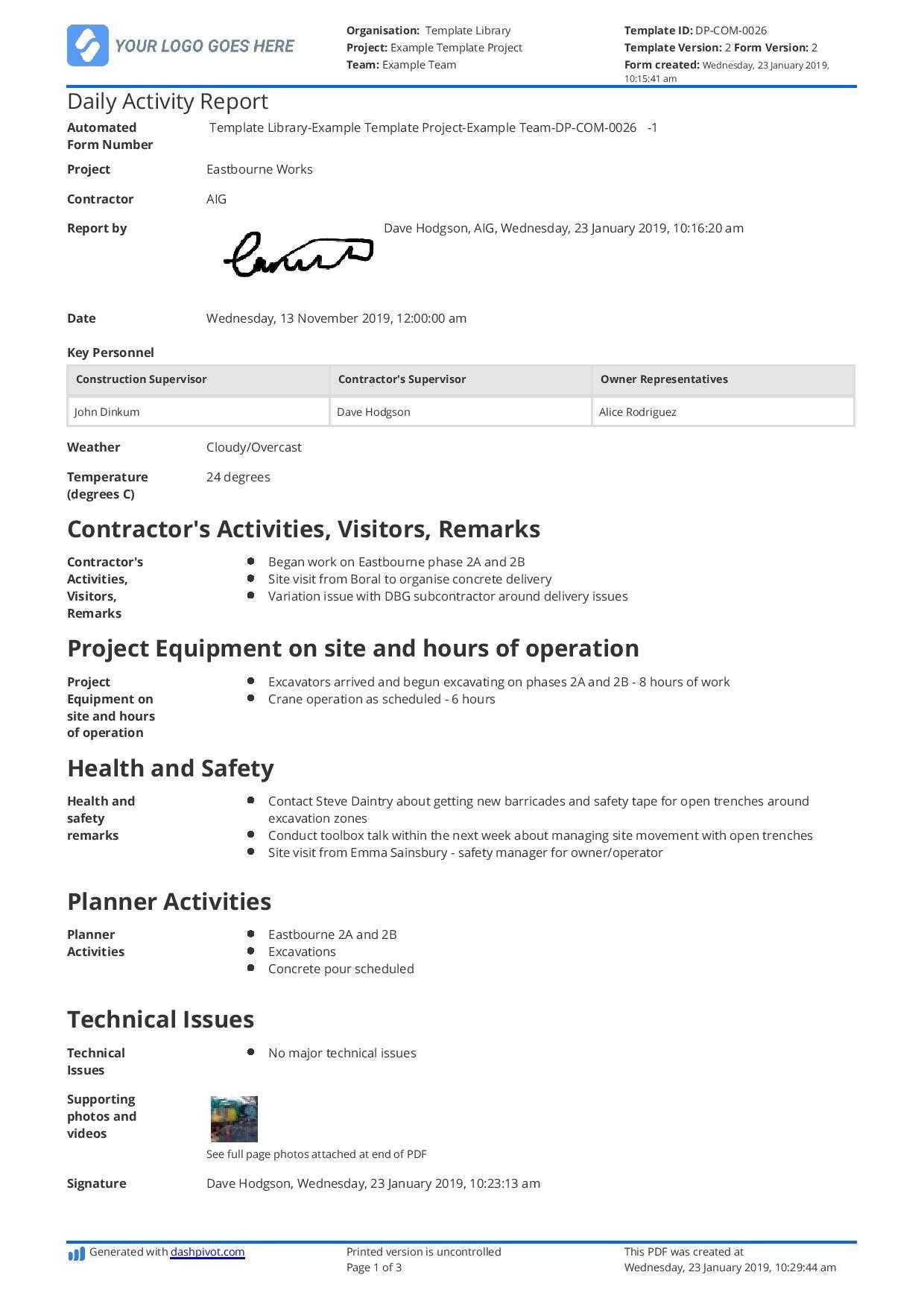 Daily Activity Report Template [Free And Better Than Excel Pertaining To Site Visit Report Template