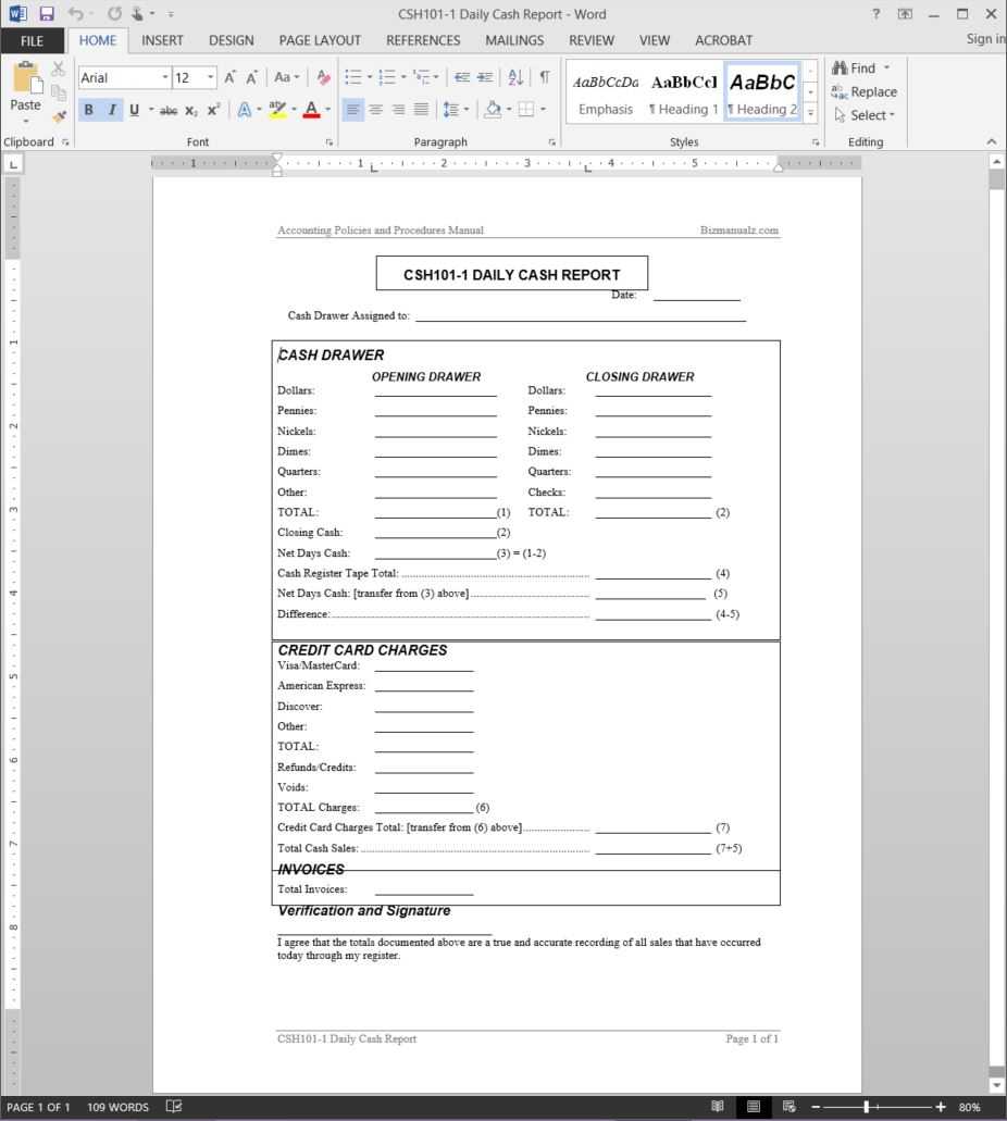 Daily Cash Report Template | Csh101 1 With End Of Day Cash Register Report Template