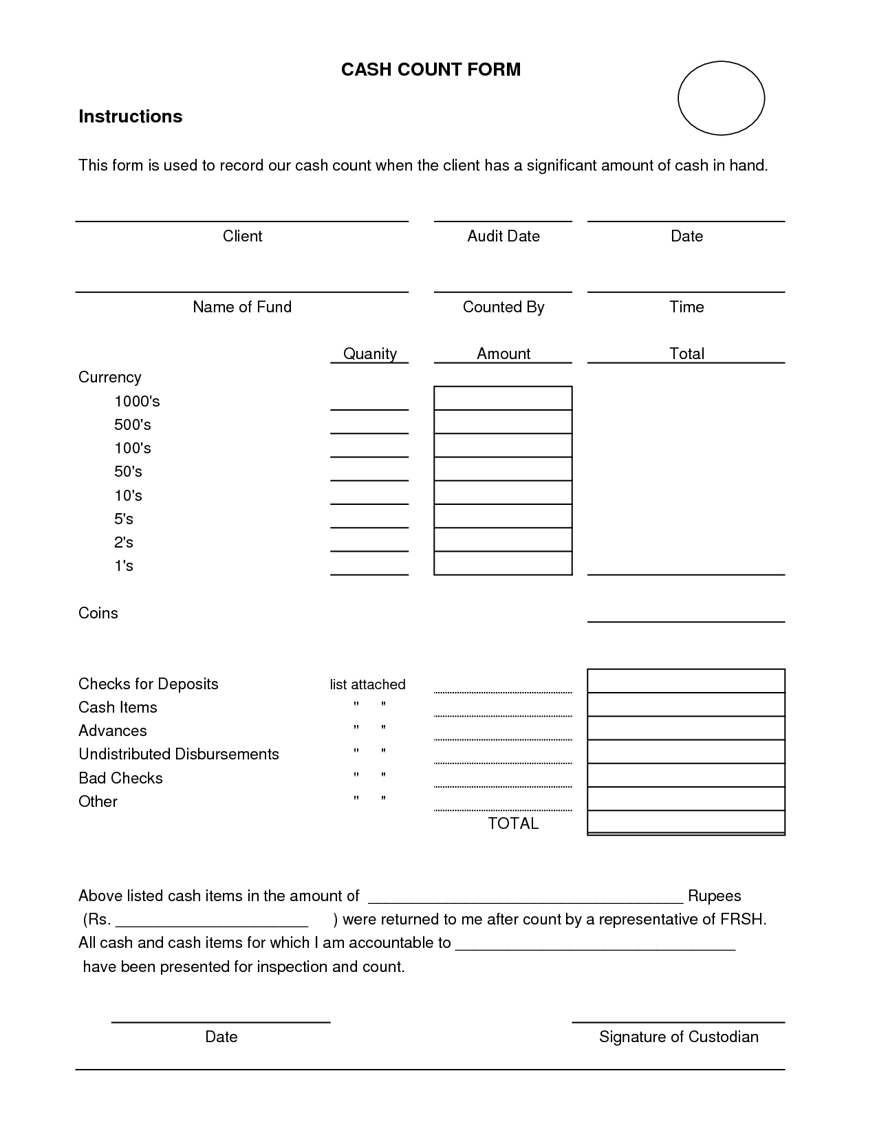 Daily Cash Sheet Template | Cash Count Sheet – Audit Working Inside End Of Day Cash Register Report Template