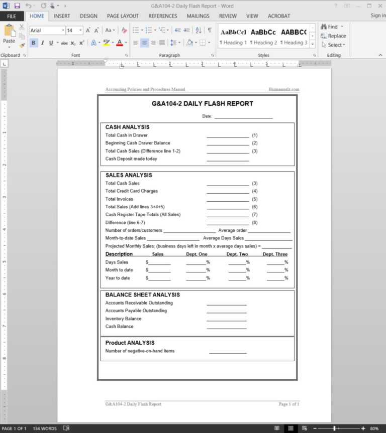 Daily Flash Report Template G&a104 2 In Liquidity Report Template