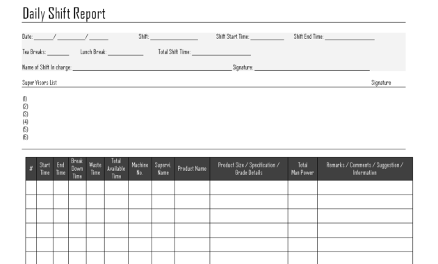 Daily Shift Report - pertaining to Shift Report Template
