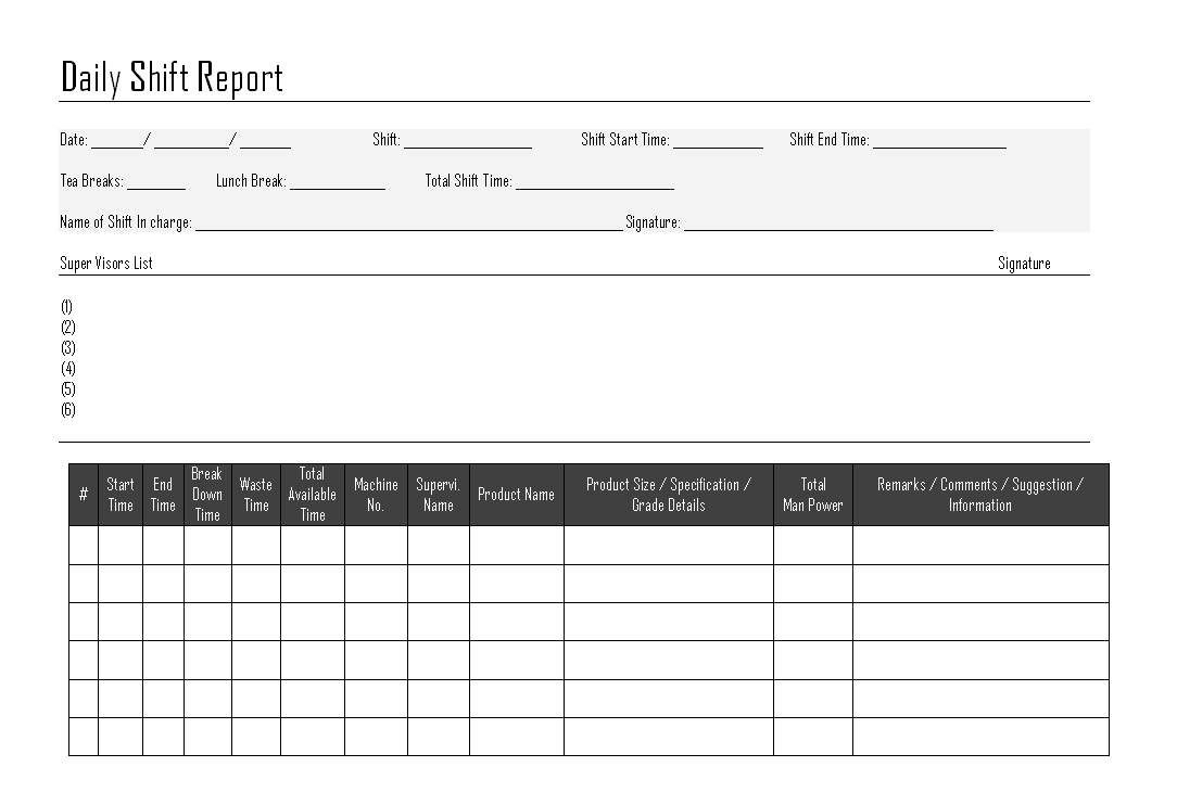 Daily Shift Report – Pertaining To Shift Report Template