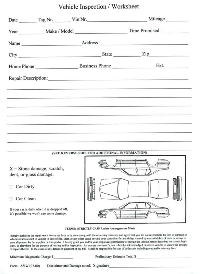 Free Printable Vehicle Damage Inspection Form