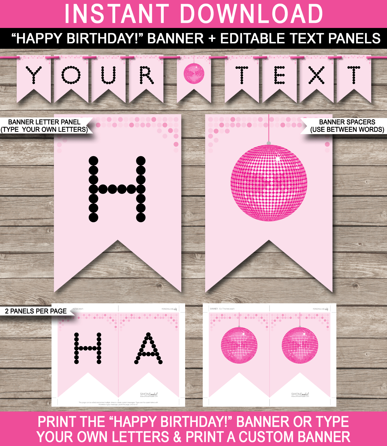 Dance Party Banner Template – Pink Pertaining To Diy Birthday Banner Template