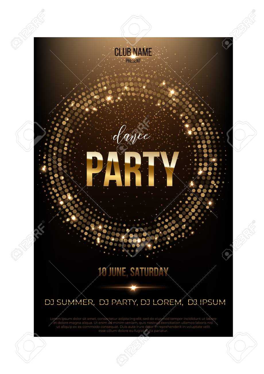 Dance Party Flyer Template. Golden Words, Spot Lights And Glitter.. Intended For Dance Flyer Template Word