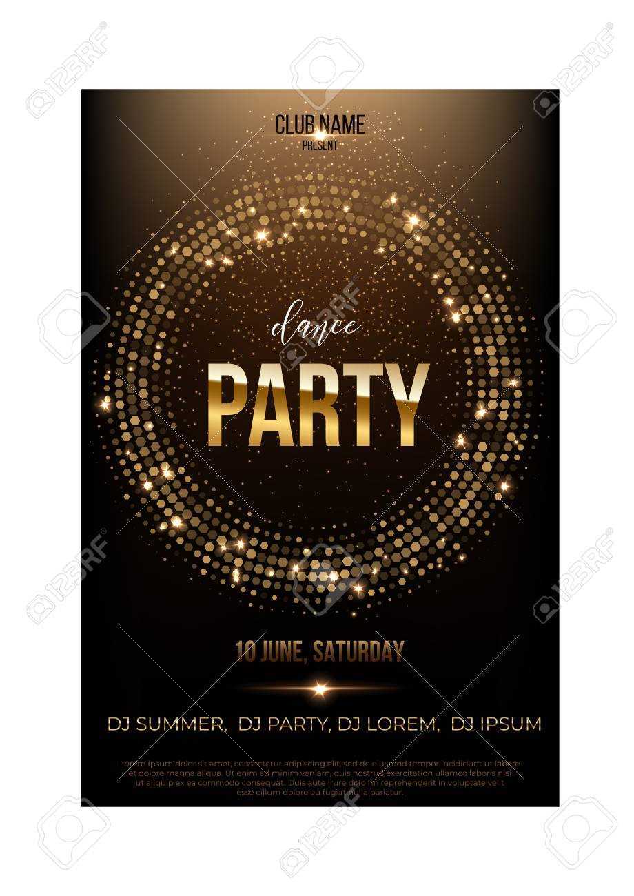 Dance Party Flyer Template. Golden Words, Spot Lights And Glitter.. Intended For Dance Flyer Template Word