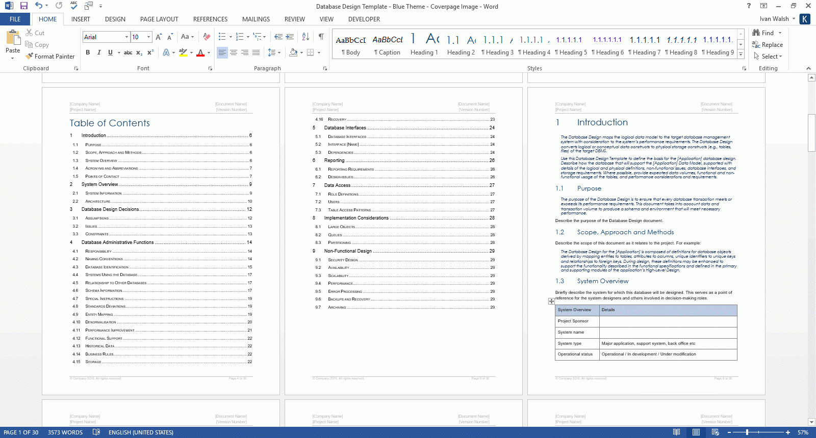 Database Design Document (Ms Word Template + Ms Excel Data Intended For Information Mapping Word Template