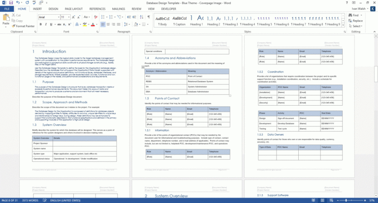 Database Design Document (Ms Word Template + Ms Excel Data regarding ...