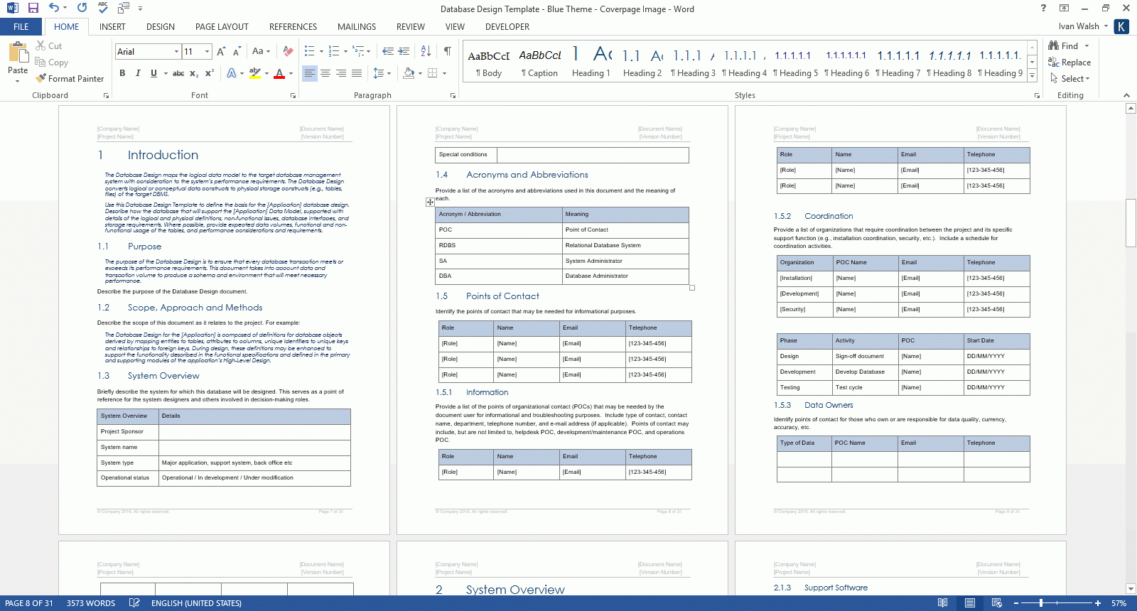 Database Design Document (Ms Word Template + Ms Excel Data Regarding Information Mapping Word Template